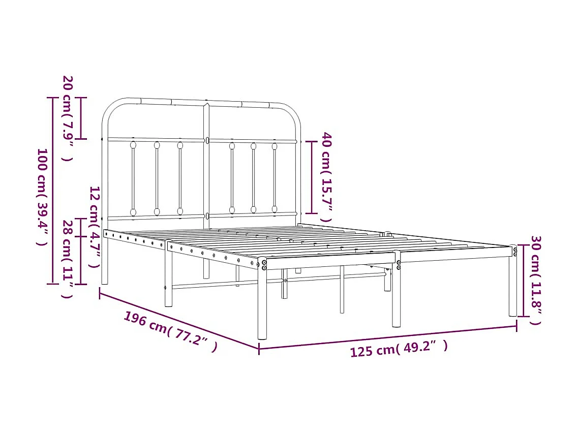 Bedframe met hoofdbord metaal wit 120x190 cm