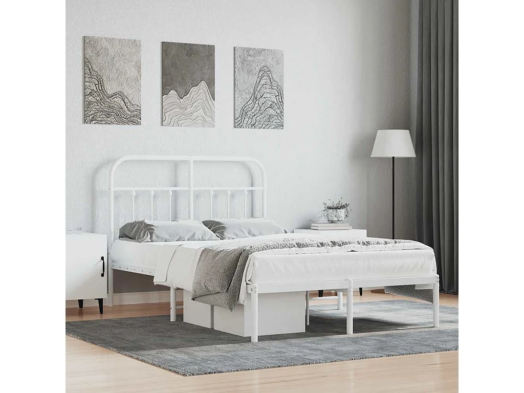 Cadre de lit métal sans matelas et tête de lit blanc 120x190 cm