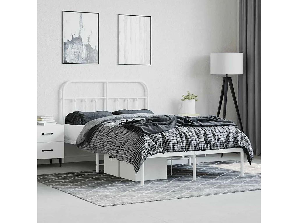 Cadre de lit métal sans matelas et tête de lit blanc 120x190 cm