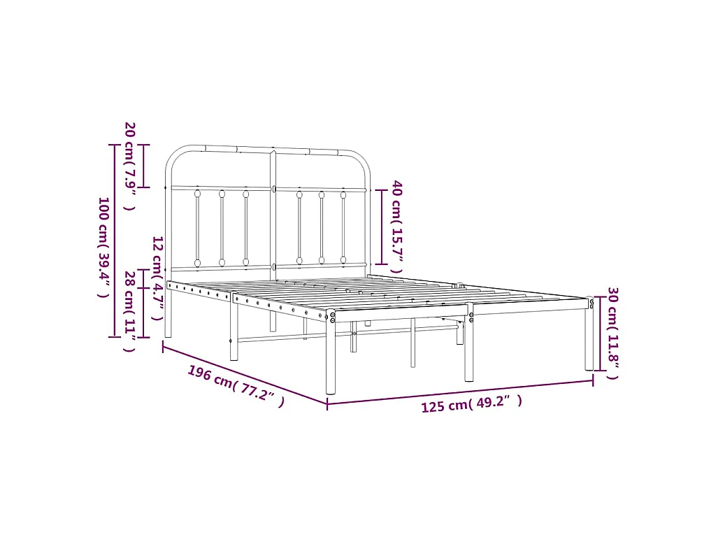 Cadre de lit métal sans matelas et tête de lit blanc 120x190 cm