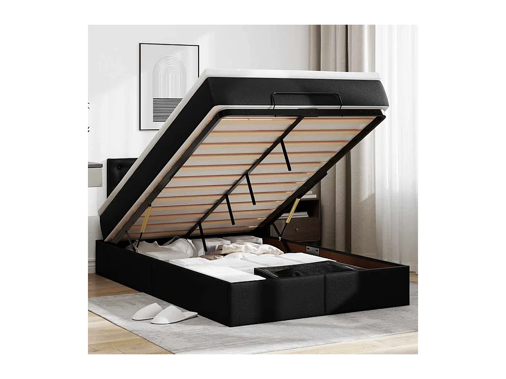 Cadre de lit ottoman avec matelas noir 120x200 cm similicuir