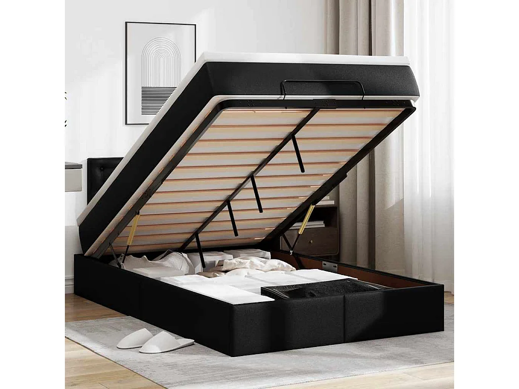 Cadre de lit ottoman avec matelas noir 120x200 cm similicuir