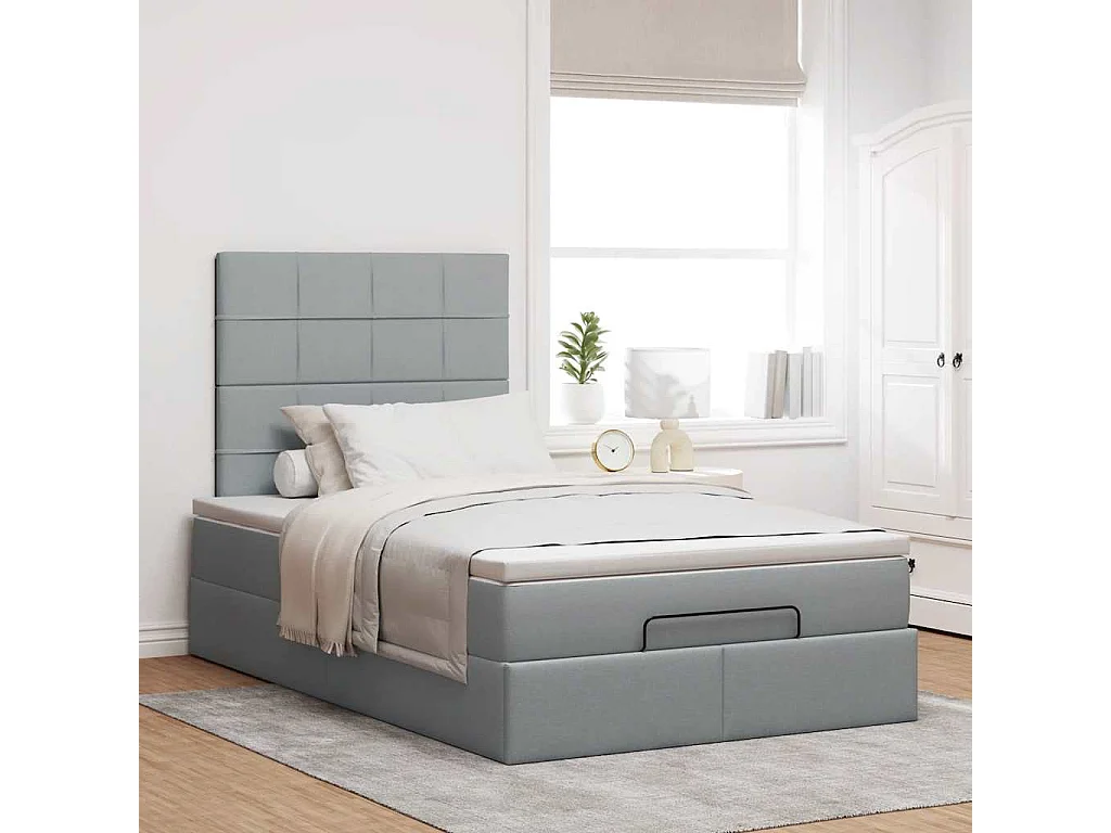 Ottoman bed met matras en LED's 120x190 cm stof lichtgrijs