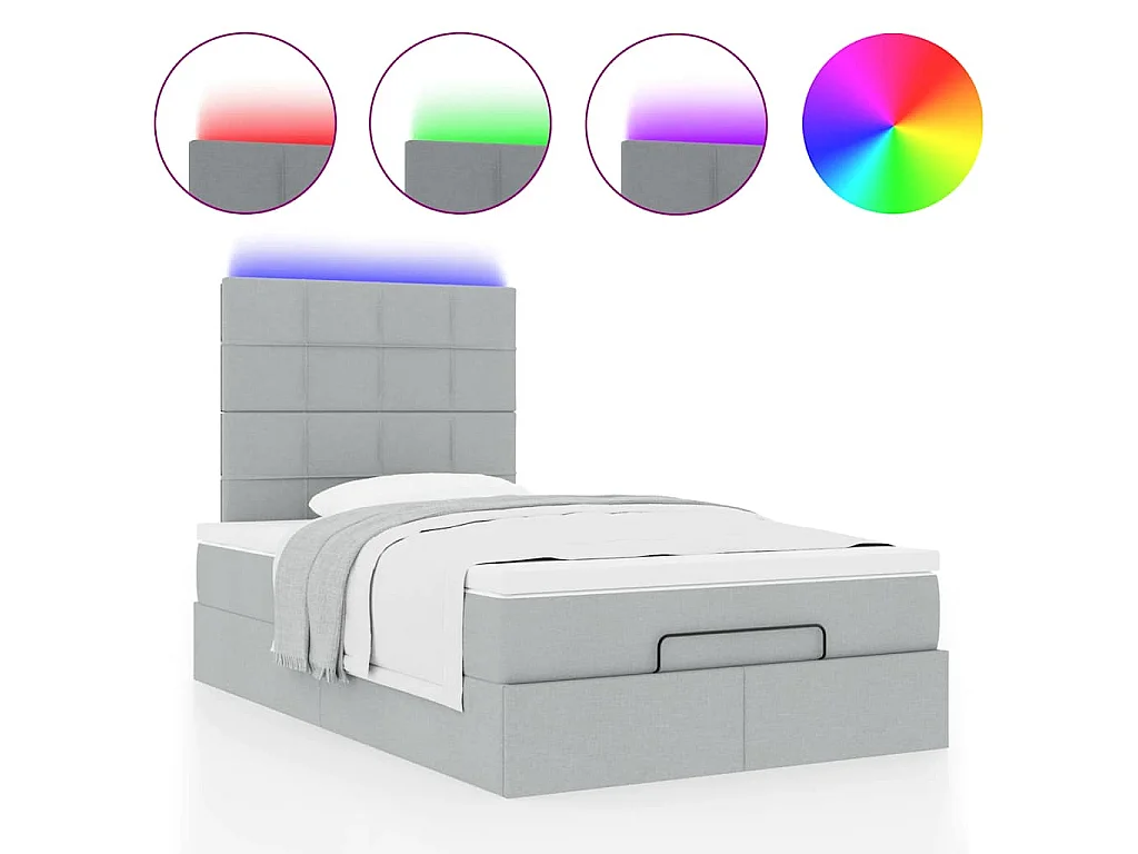 Ottoman bed met matras en LED's 120x190 cm stof lichtgrijs