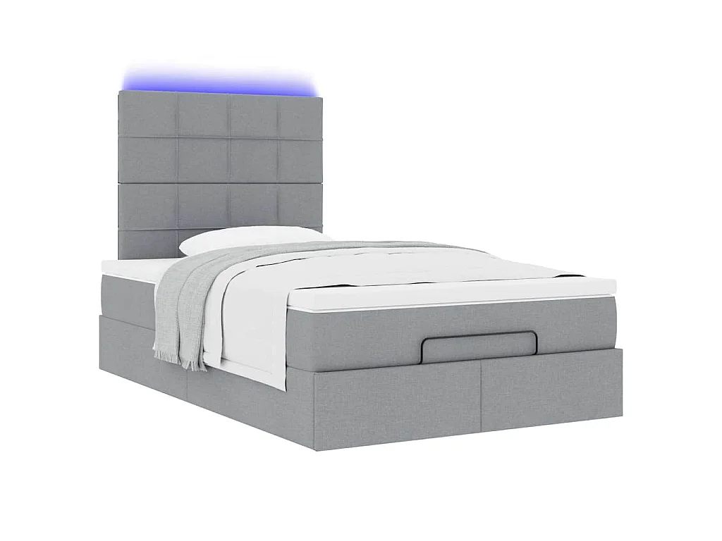 Ottoman bed met matras en LED's 120x190 cm stof lichtgrijs