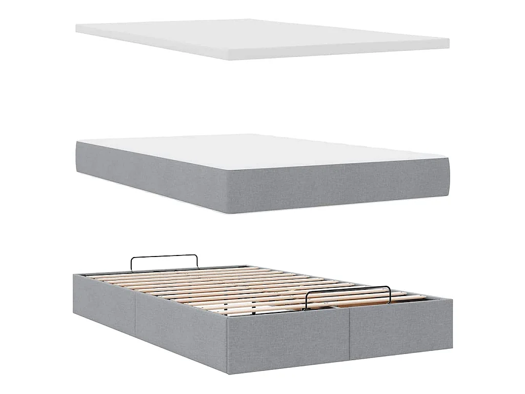 Ottoman bed met matras en LED's 120x190 cm stof lichtgrijs