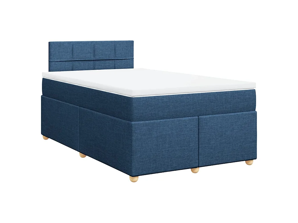Cama box spring con colchón tela azul 120x200 cm