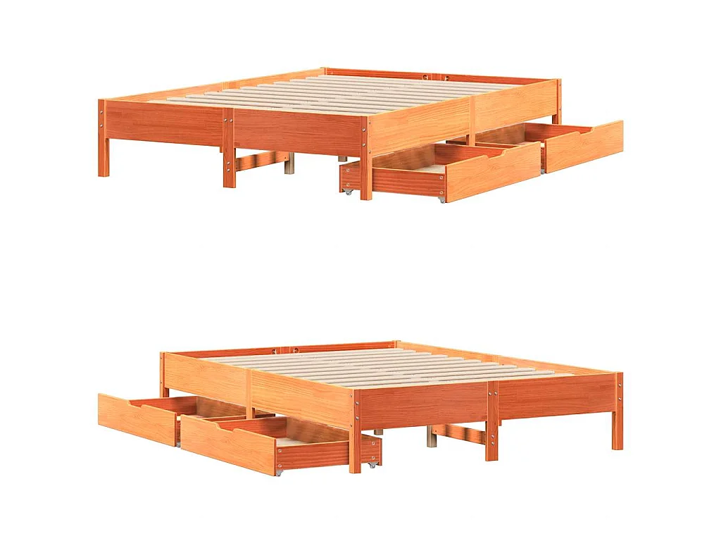 Bedframe zonder matras massief grenenhout wasbruin 120x200 cm