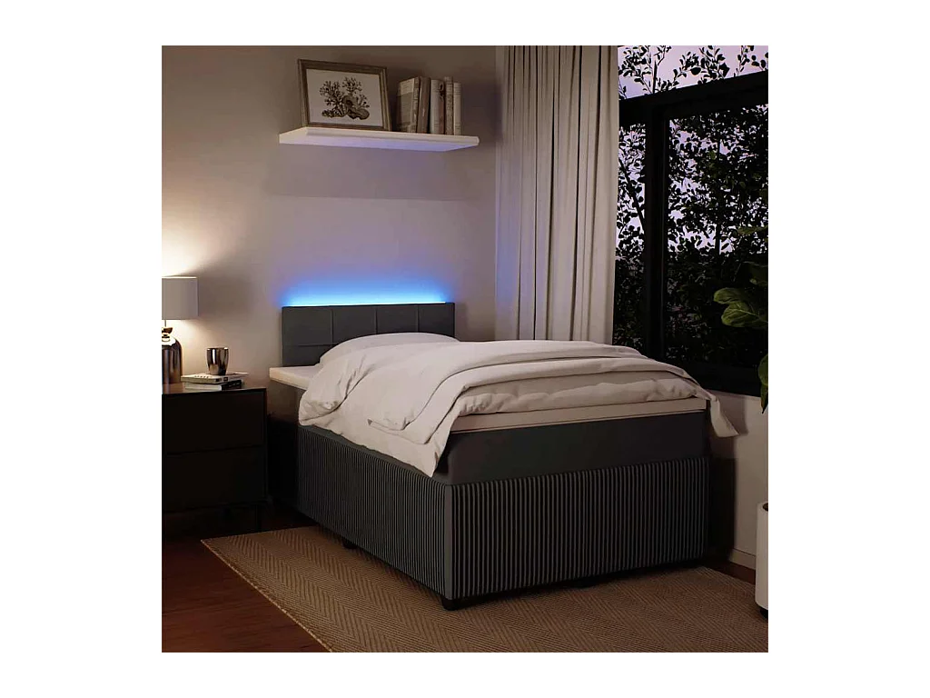 Sommier à lattes de lit et matelas gris foncé 120x190cm velours