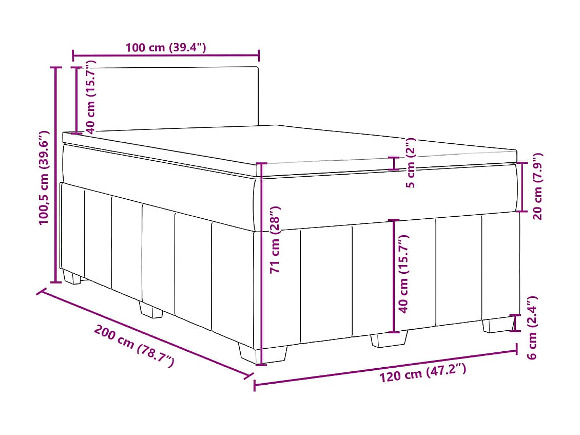 Cama com molas/colchão 120x200 cm tecido castanho-acinzentado