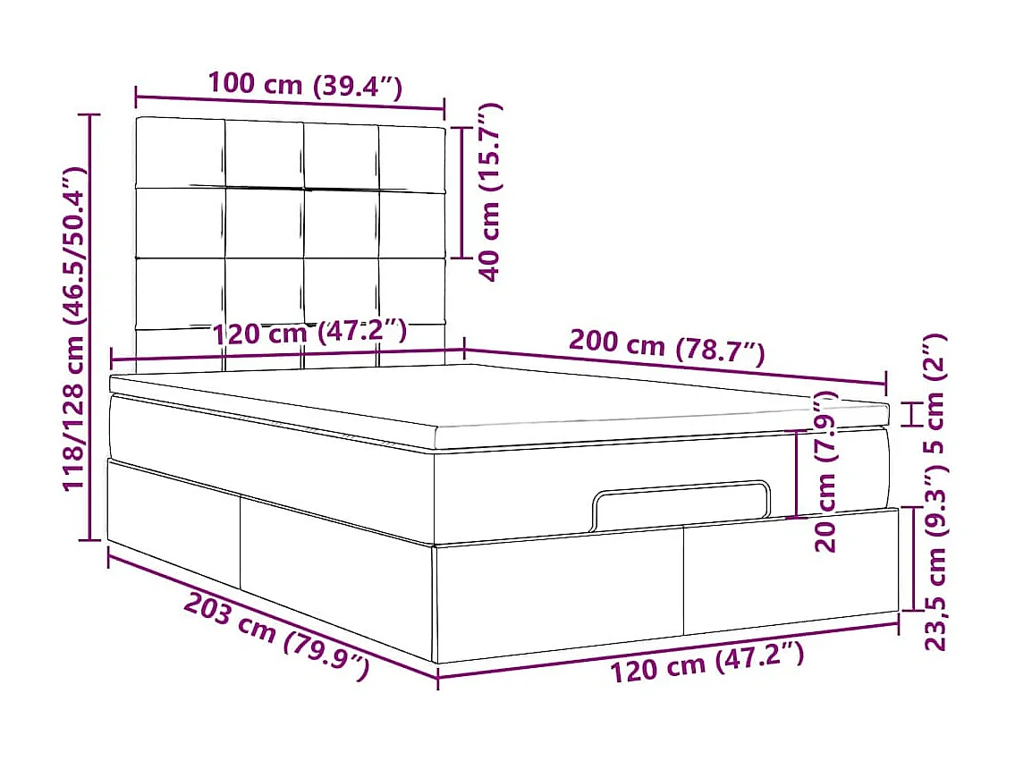 Struttura Letto Pouf con Materassi Blu Scuro 120x200 cm Velluto
