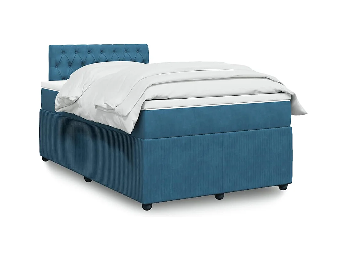 Cama boxspring com colchão 120x200 cm veludo azul