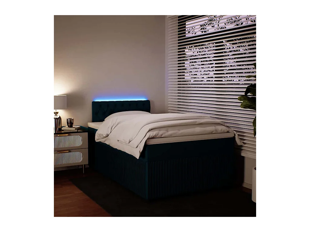 Cama boxspring com colchão 120x200 cm veludo azul