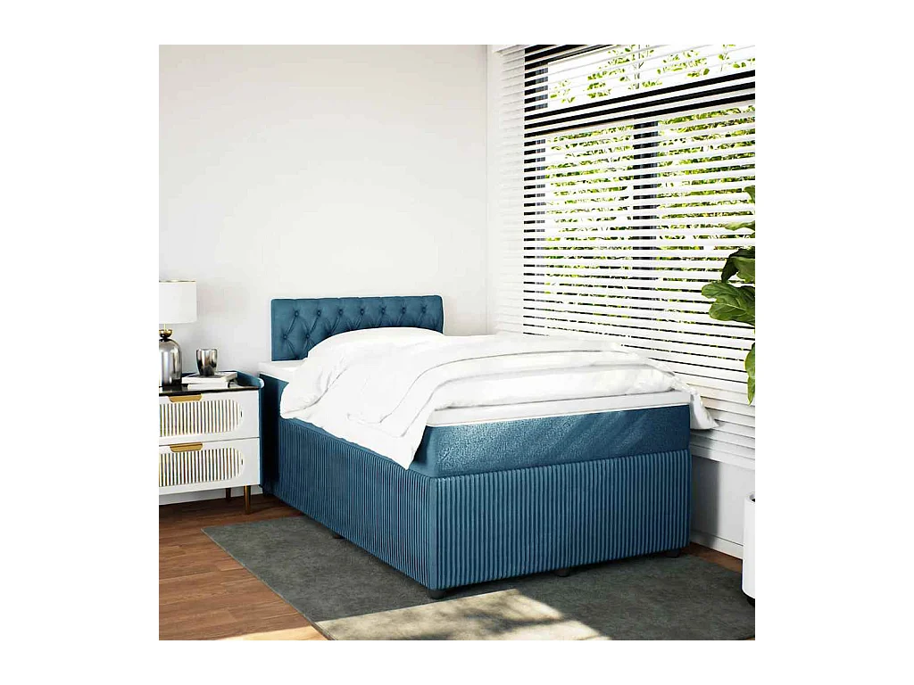Cama boxspring com colchão 120x200 cm veludo azul