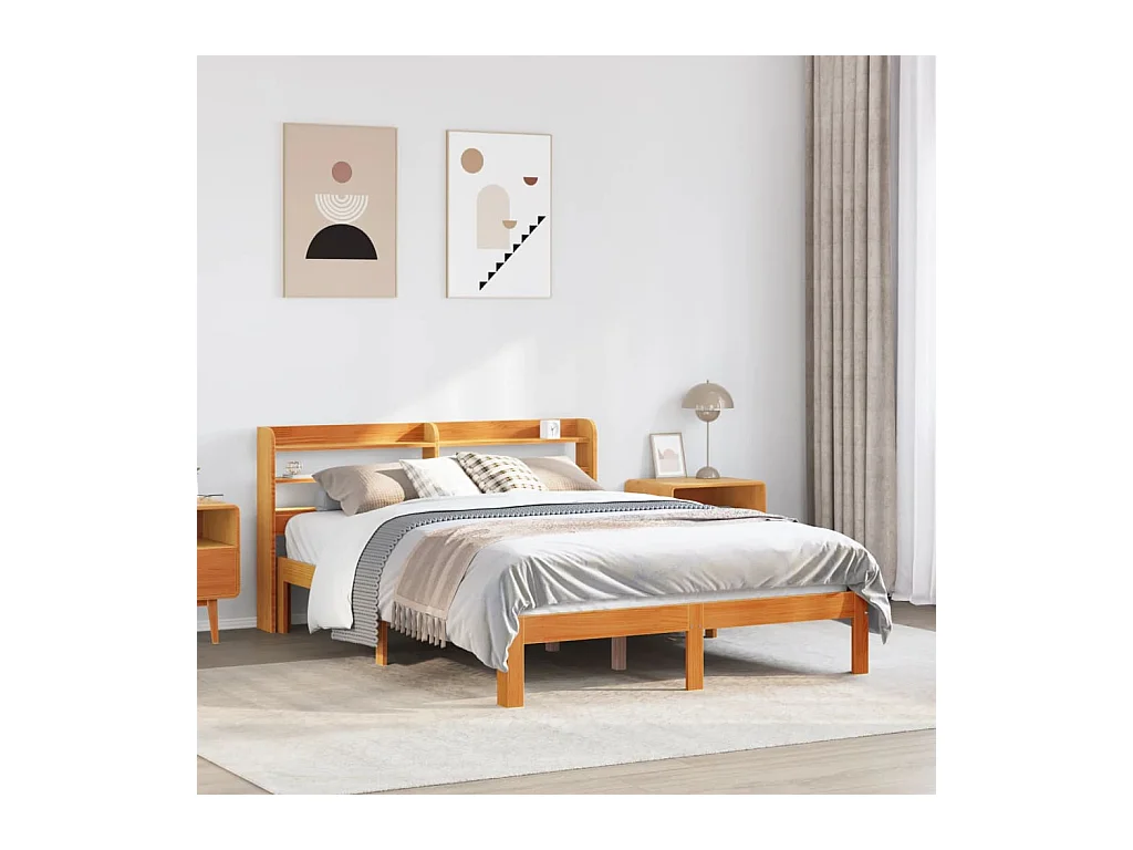 Cadre de lit sans matelas cire marron 120x190cm bois pin massif