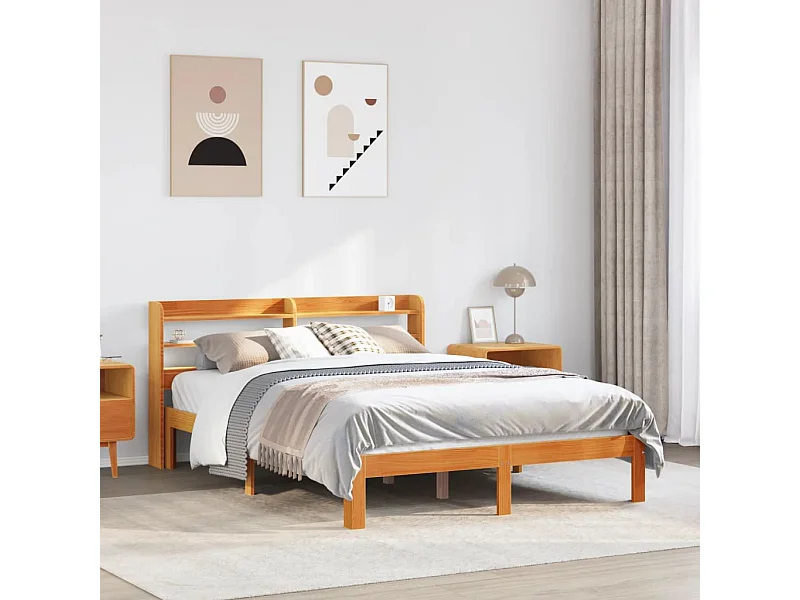 Cadre de lit sans matelas cire marron 120x190cm bois pin massif