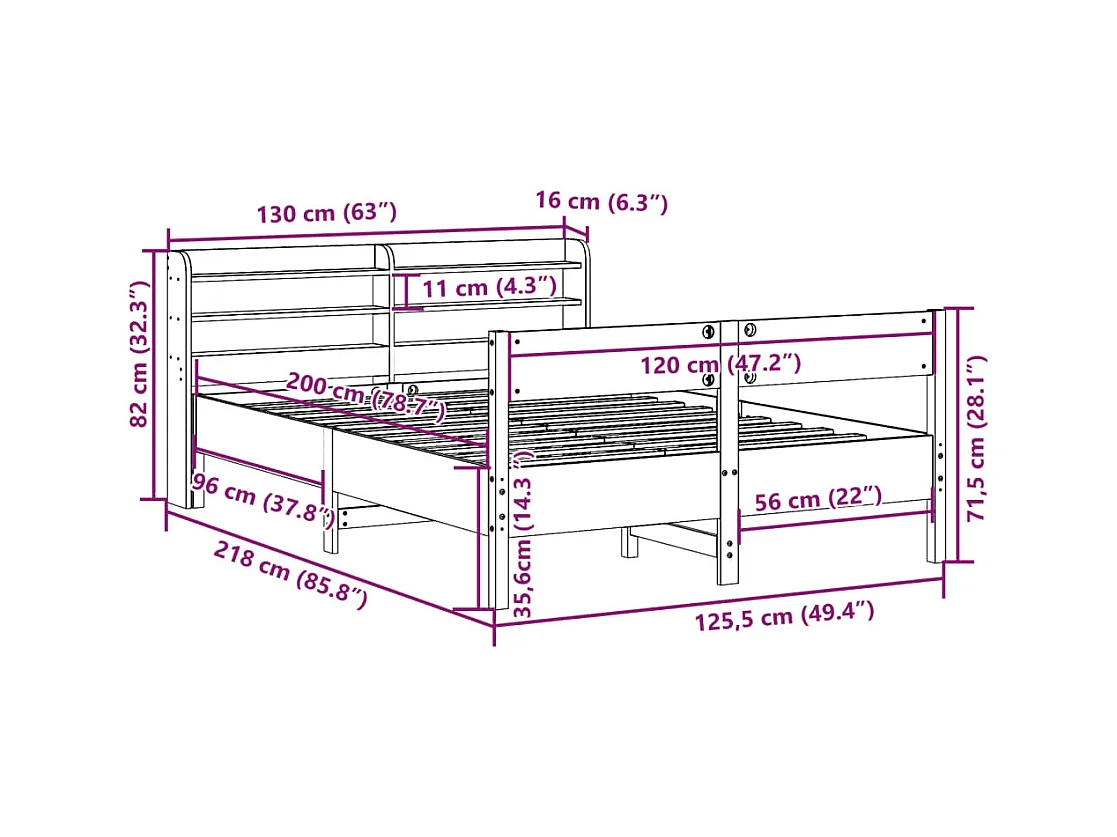 Cadre de lit sans matelas 120x200 cm bois de pin massif