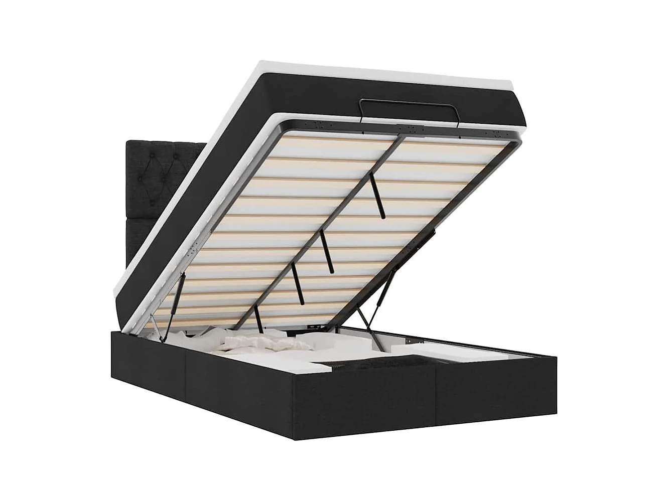 Estructura cama otomana colchón tela negro 120x200cm