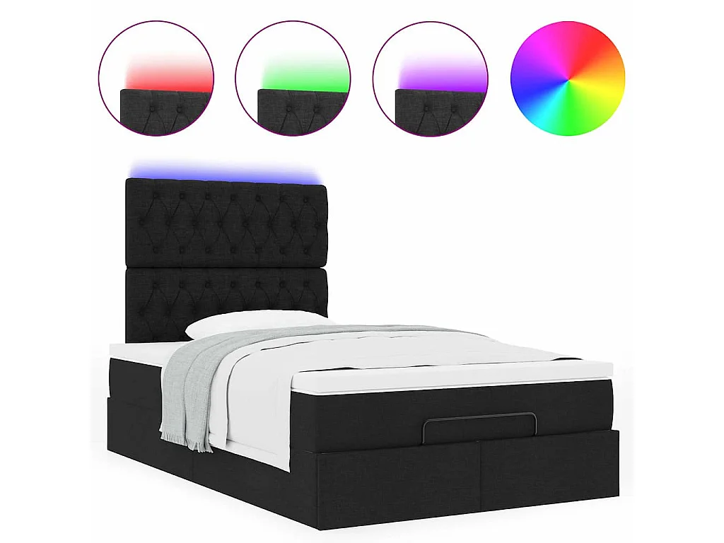 Cadre de lit ottoman avec matelas noir 120x200cm tissu