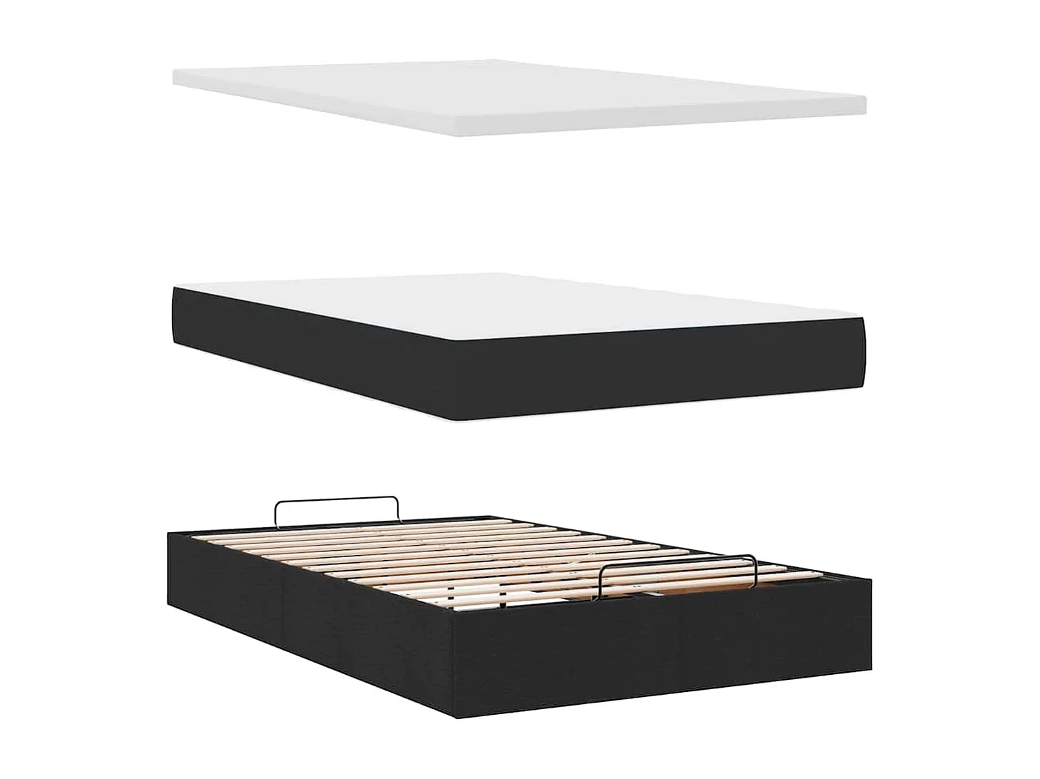 Cadre de lit ottoman avec matelas noir 120x200cm tissu