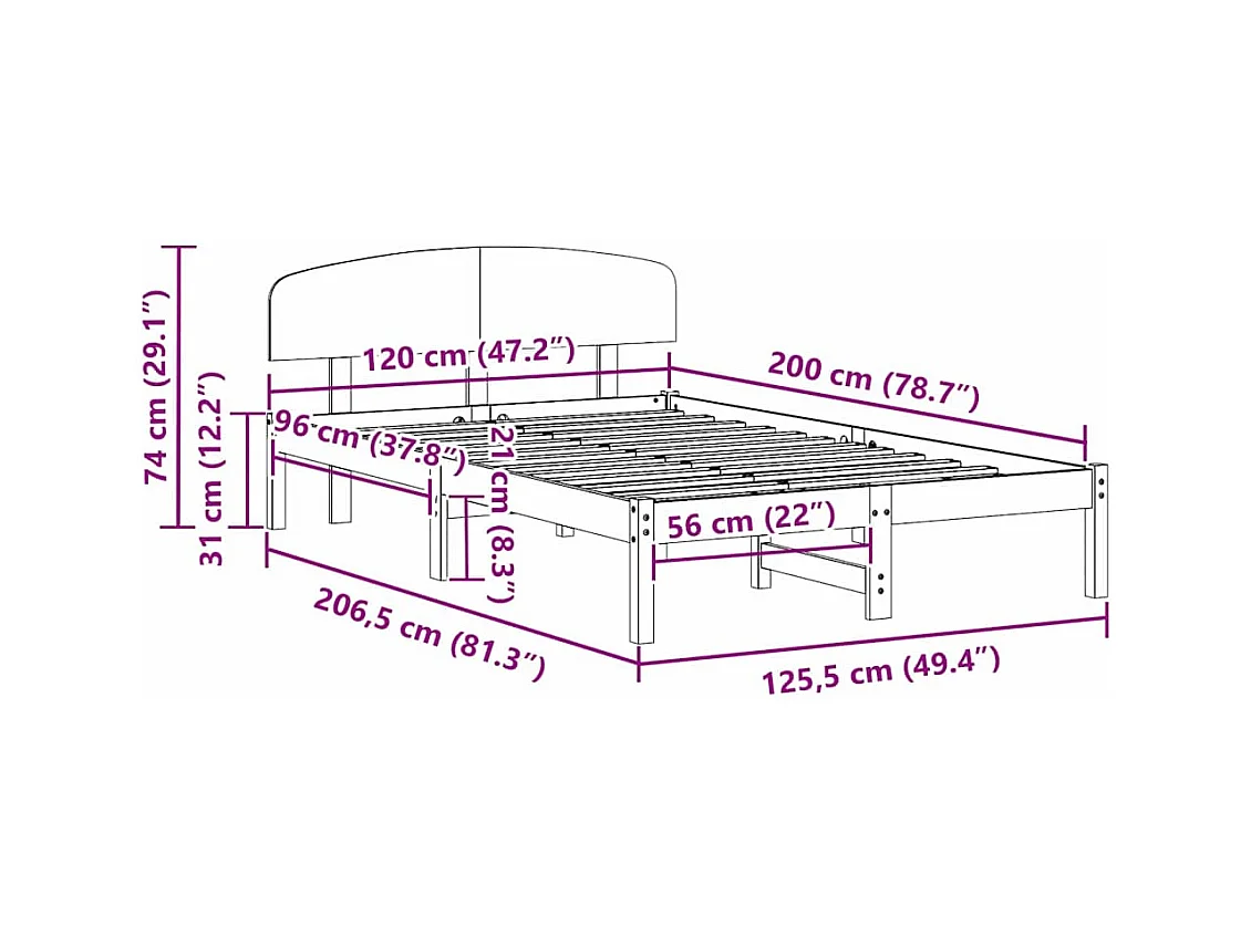 Cadre de lit Marron 120 x 200 cm Bois de pin massif