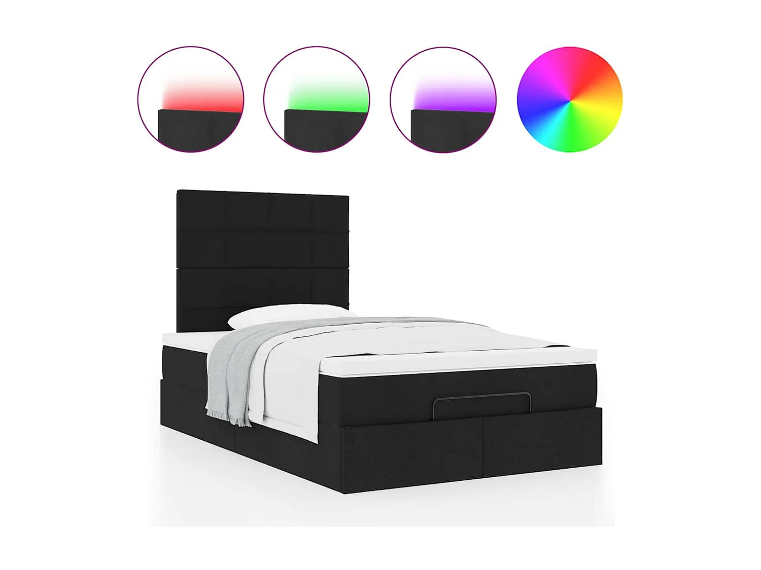 Cadre de lit ottoman avec matelas noir 120x190 cm tissu