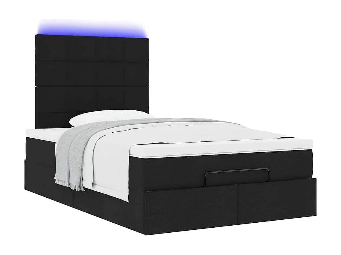Cadre de lit ottoman avec matelas noir 120x190 cm tissu