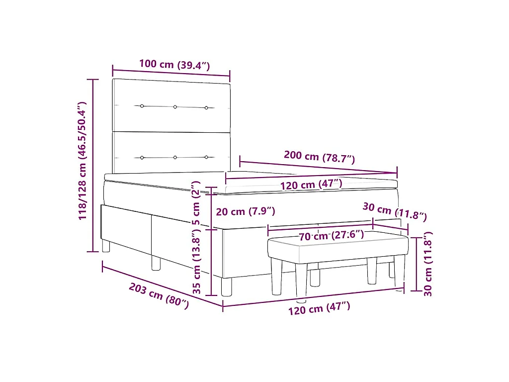 Boxspringbett mit Kopfteil Dunkelblau 200 x 120 cm Samt
