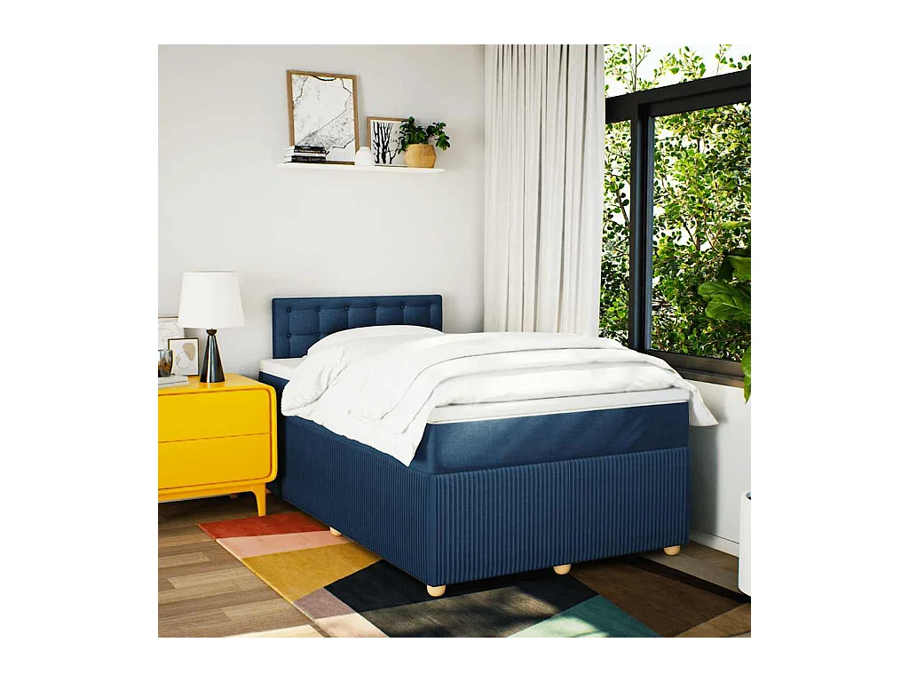 Giroletto a Molle con Materasso Blu 120x200 cm in Tessuto