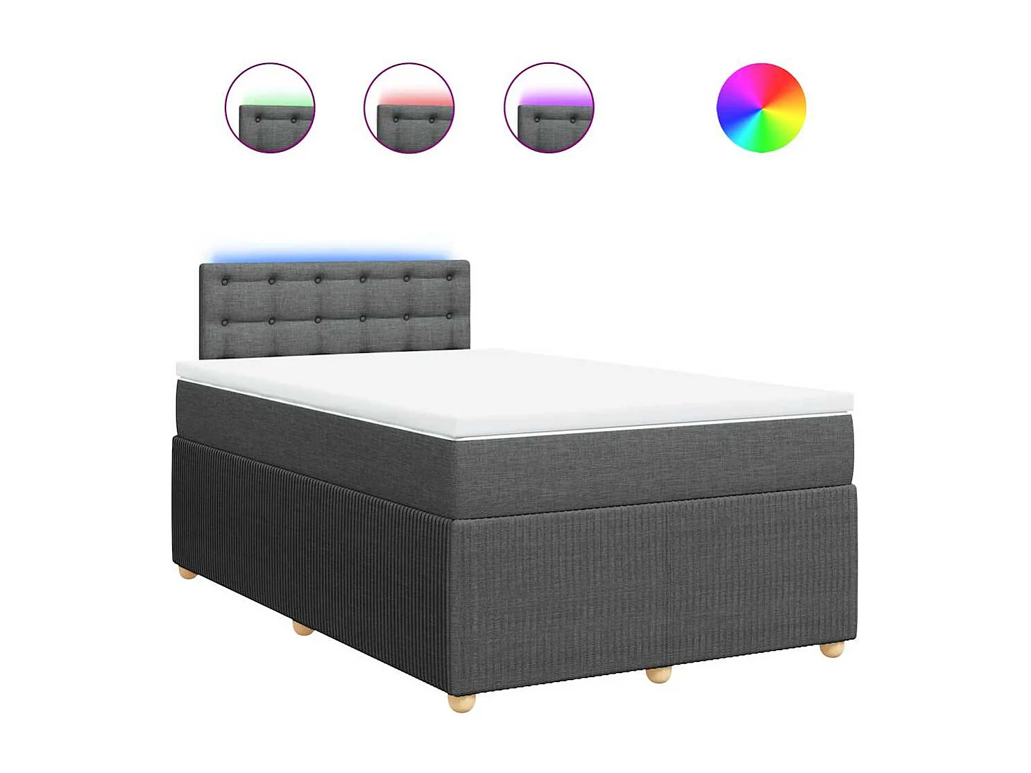 Cama box spring con colchón tela gris oscuro 120x190 cm