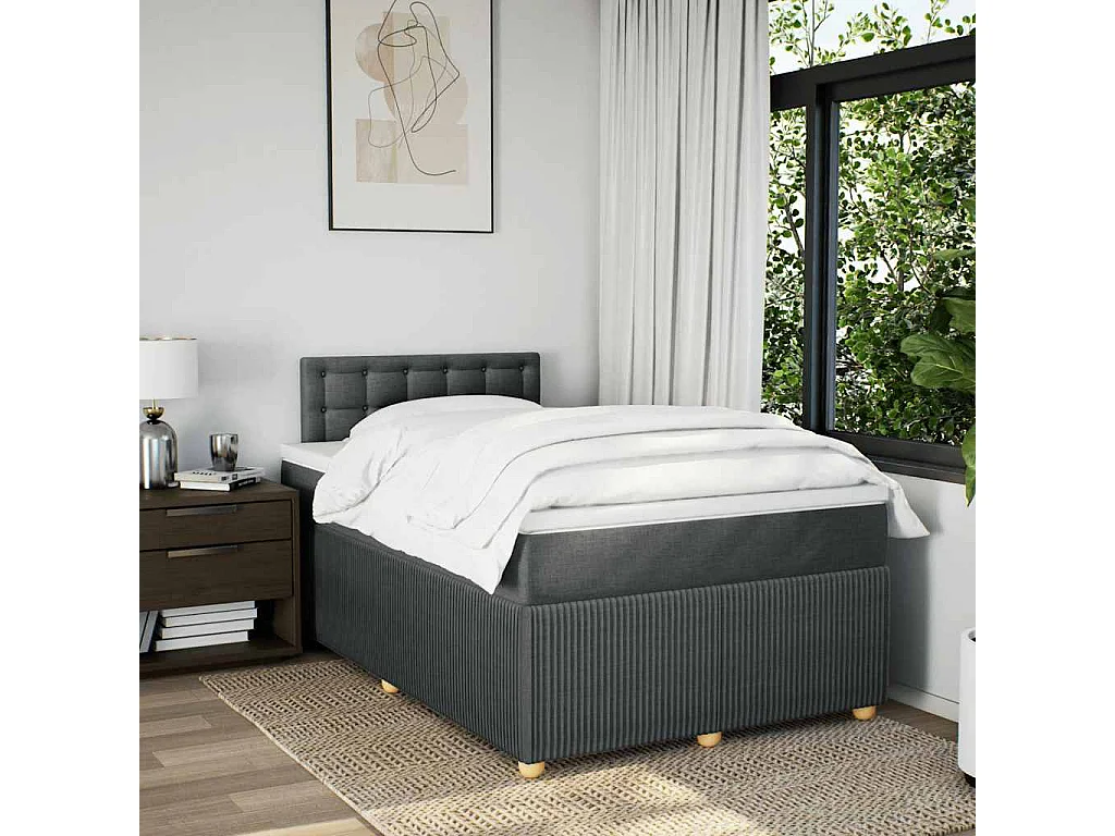 Cama box spring con colchón tela gris oscuro 120x190 cm