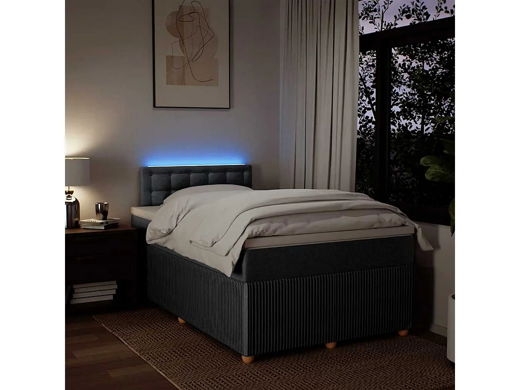 Cama box spring con colchón tela gris oscuro 120x190 cm