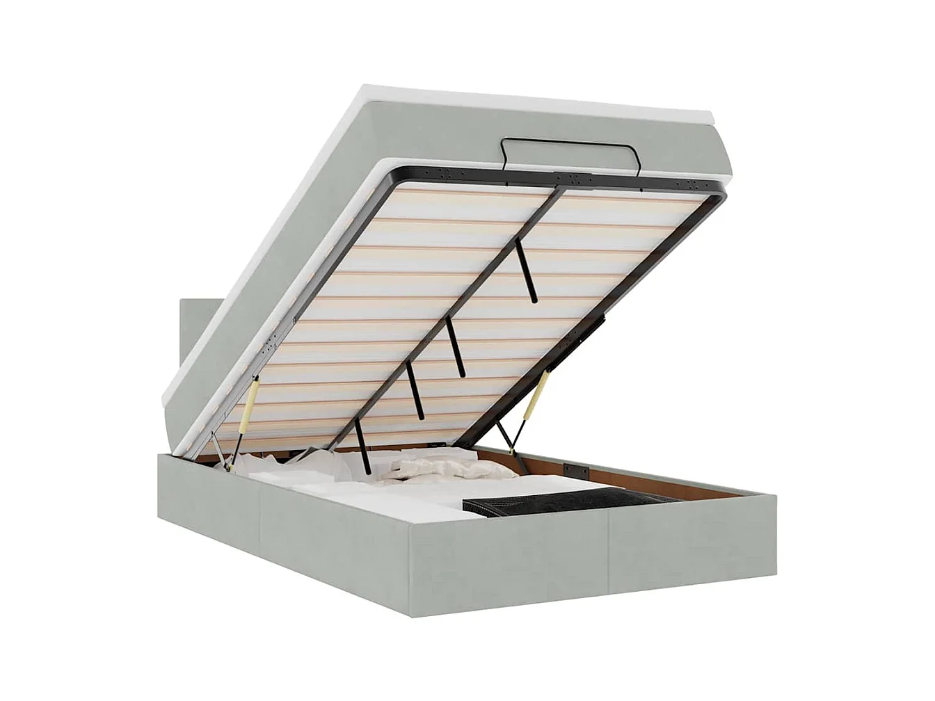 Lit ottoman avec matelas et LED gris clair 120x190cm velours