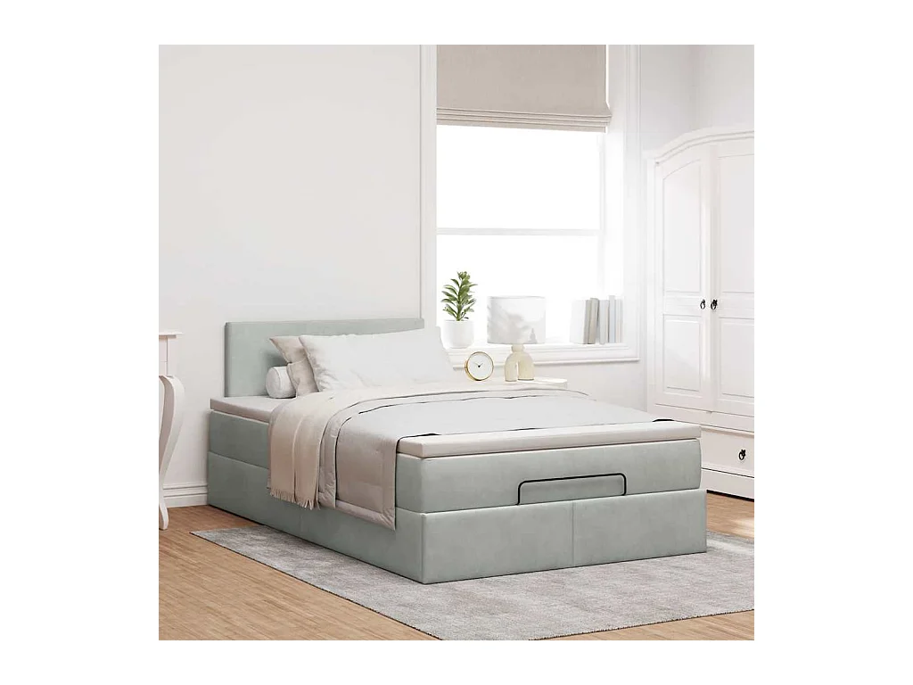 Lit ottoman avec matelas et LED gris clair 120x190cm velours