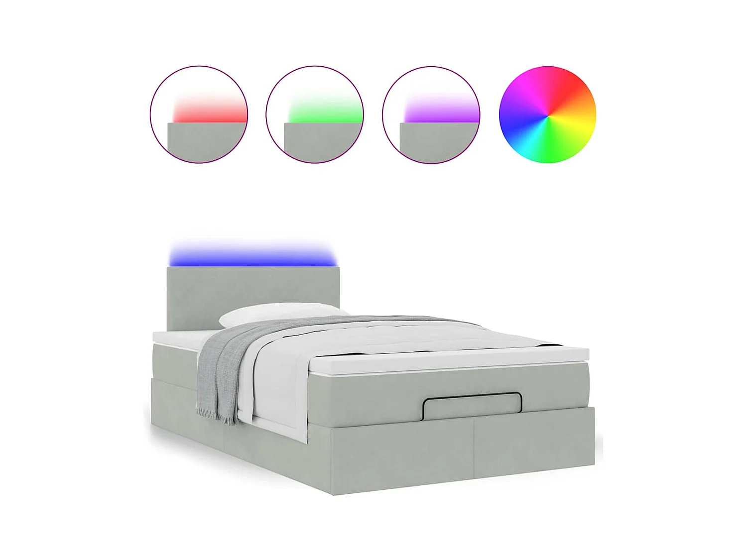 Lit ottoman avec matelas et LED gris clair 120x190cm velours