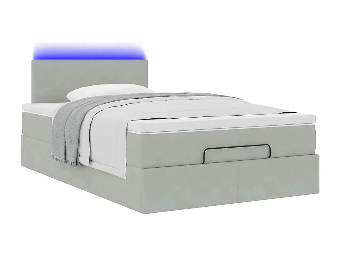 Lit ottoman avec matelas et LED gris clair 120x190cm velours