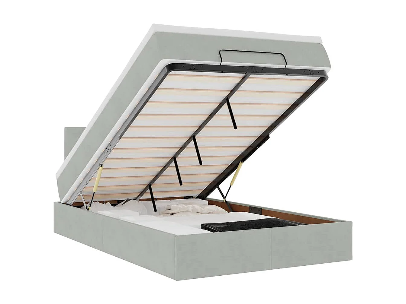 Lit ottoman avec matelas et LED gris clair 120x190cm velours