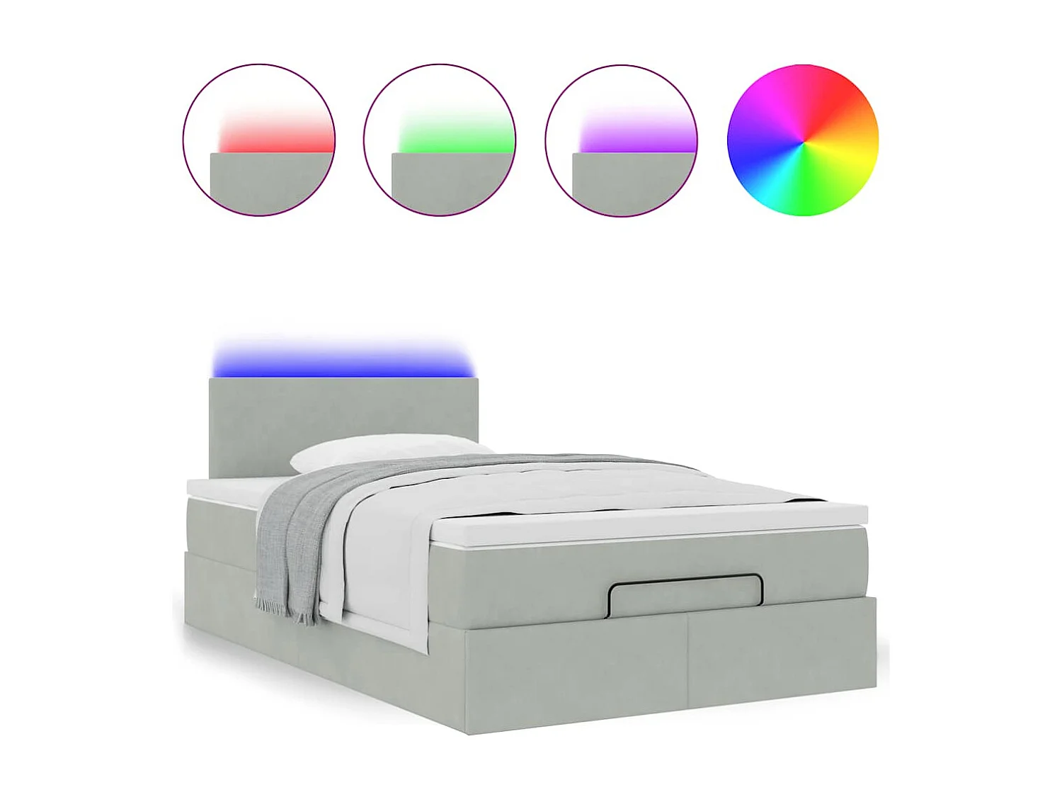 Lit ottoman avec matelas et LED gris clair 120x190cm velours