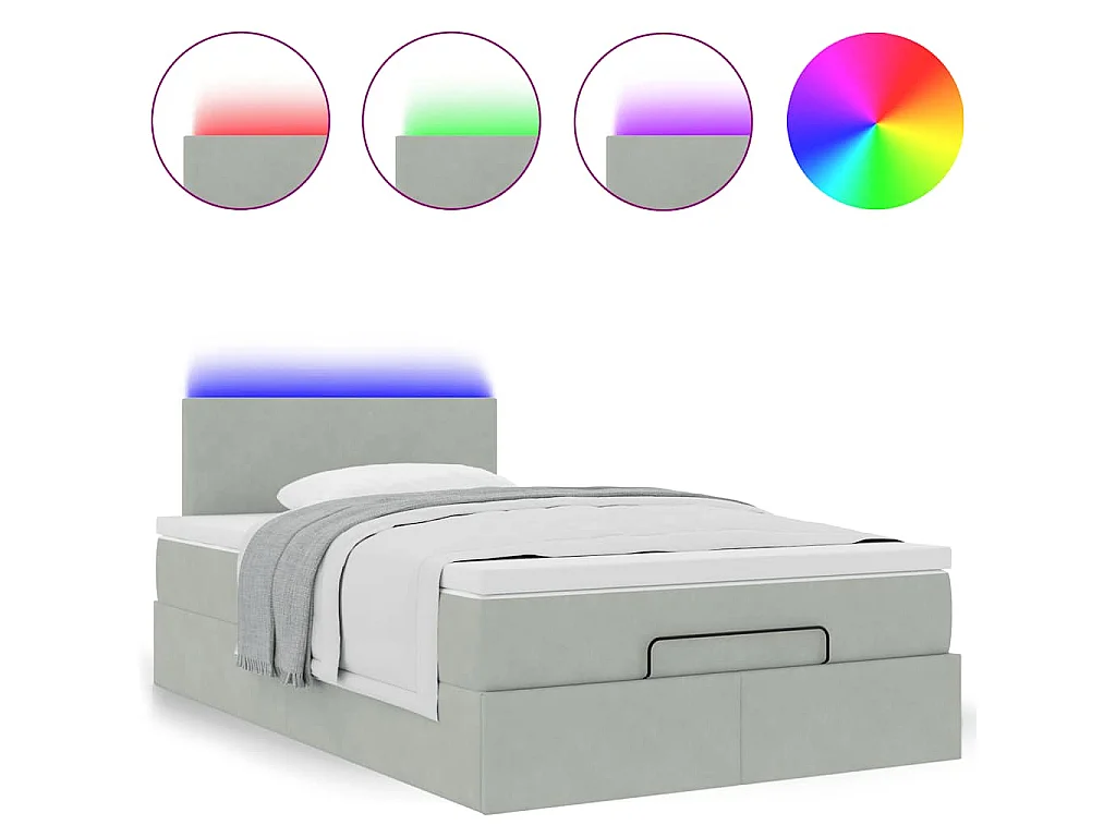 Bed poef met matras en LED's 120x190 cm fluweel lichtgrijs