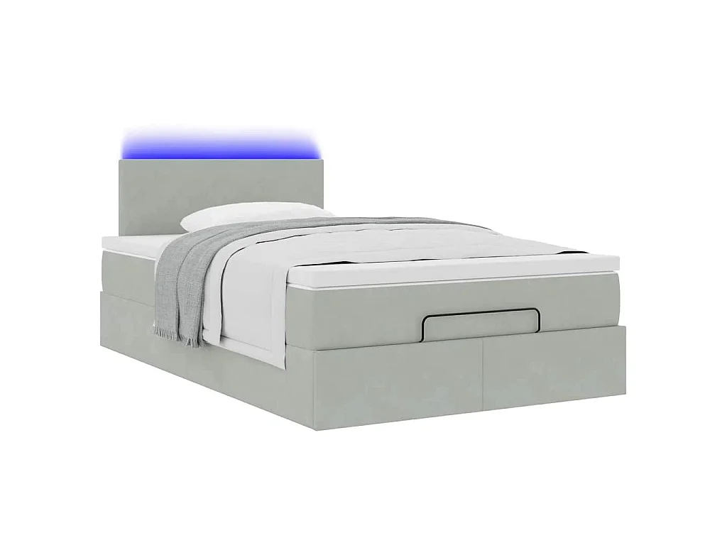 Bed poef met matras en LED's 120x190 cm fluweel lichtgrijs