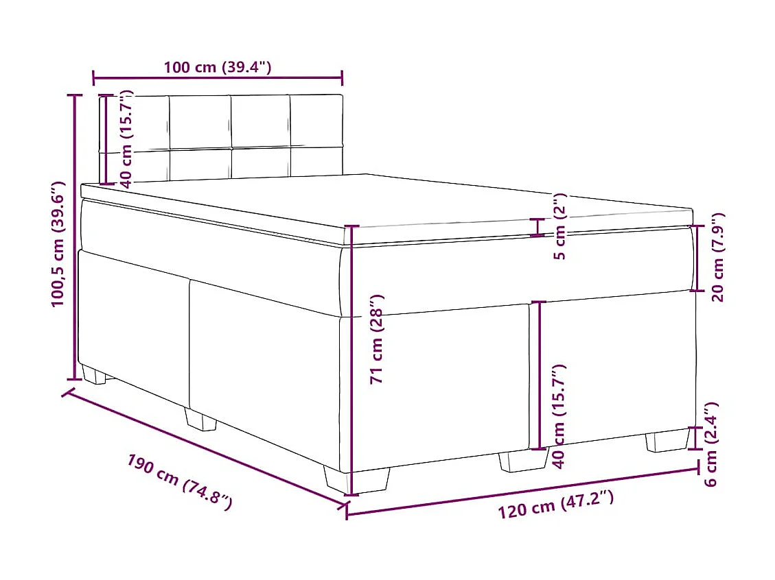 Giroletto a Molle con Materasso Tortora 120x190 cm in Tessuto