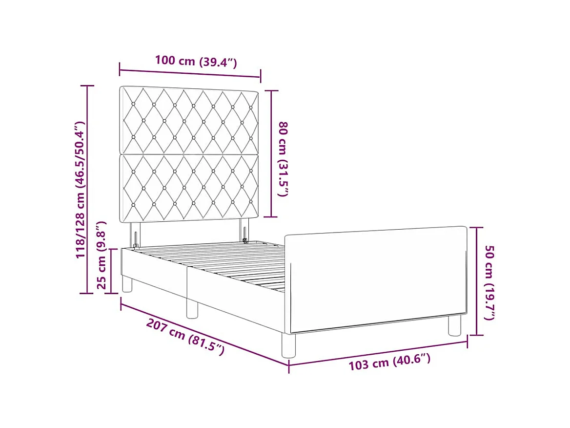 Cadre de lit avec tête de lit Noir 100 x 200 cm Velours