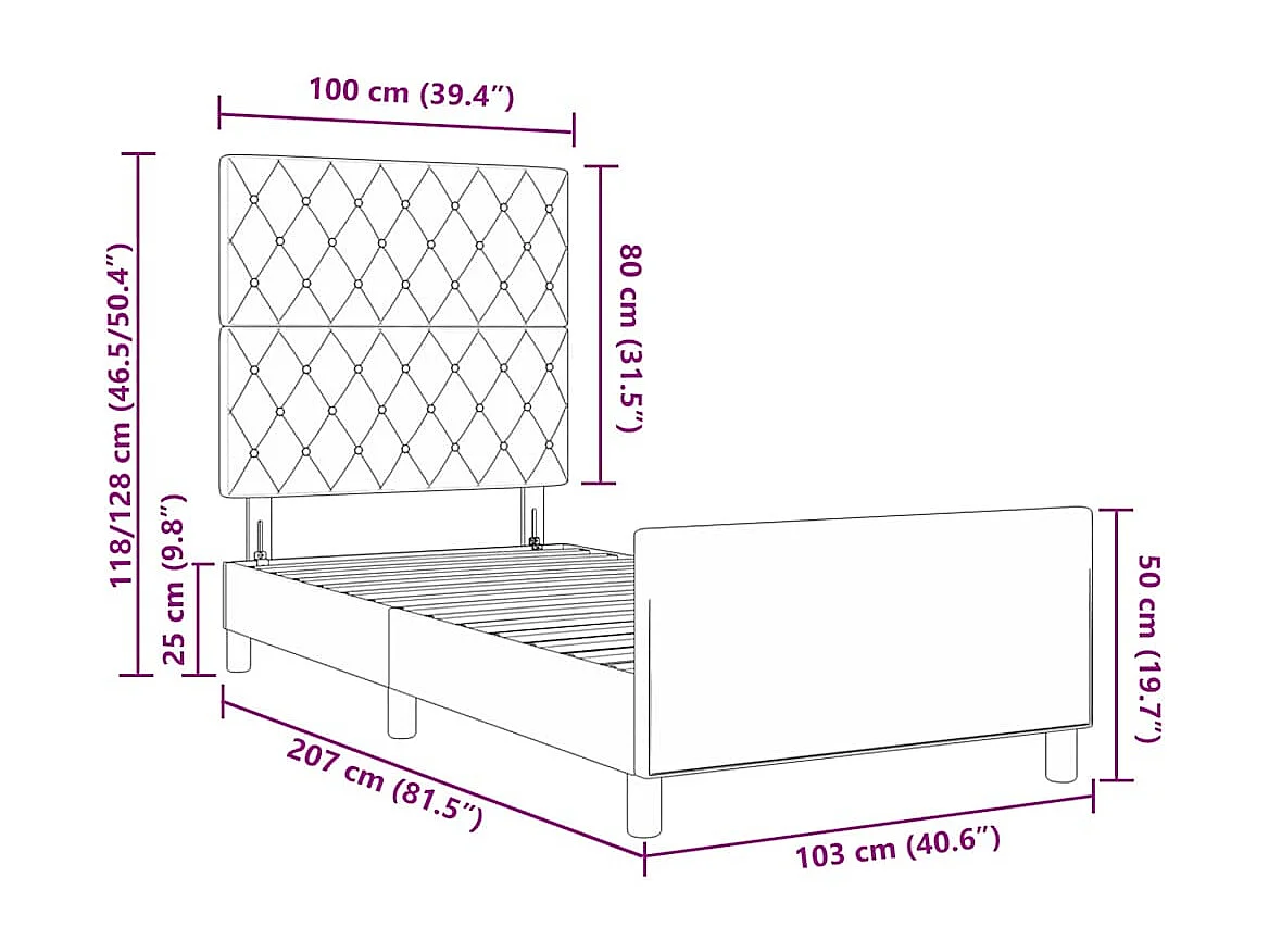 Boxspringbett mit Kopfteil Schwarz 100 x 200 cm Samt