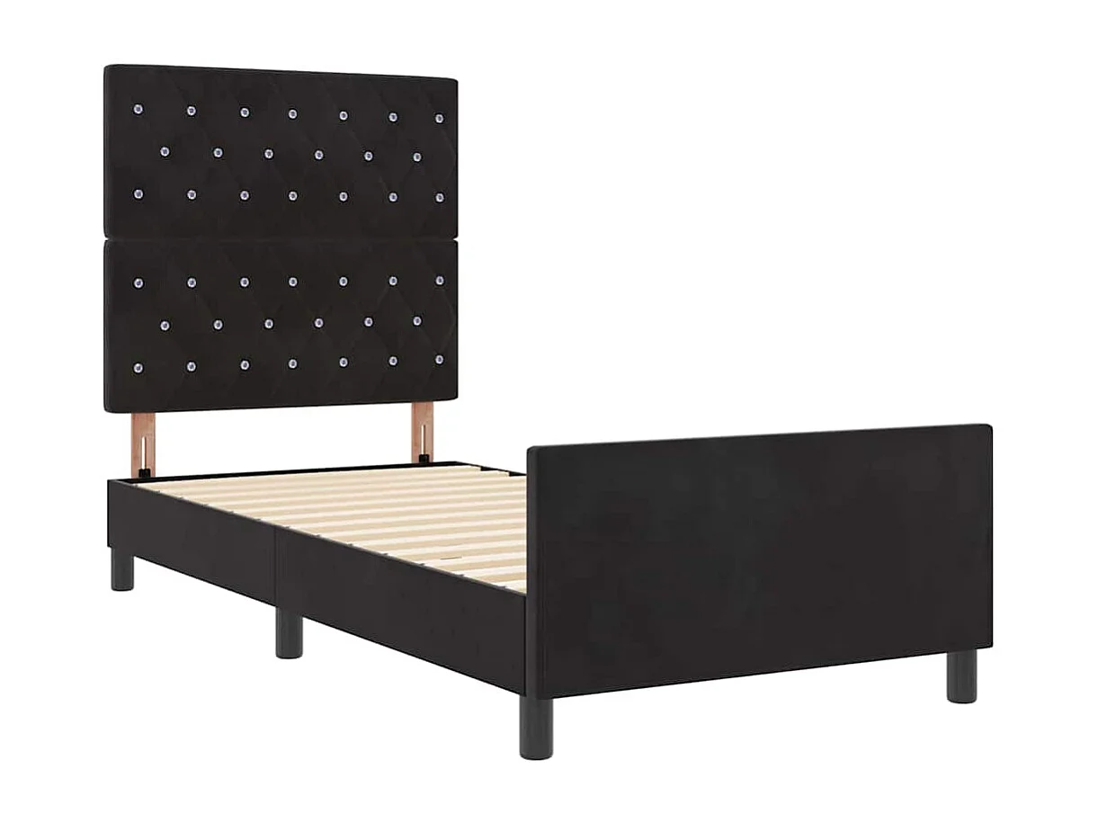 Cama tipo Box Spring con cabecera Negro 100 x 200 cm Terciopelo