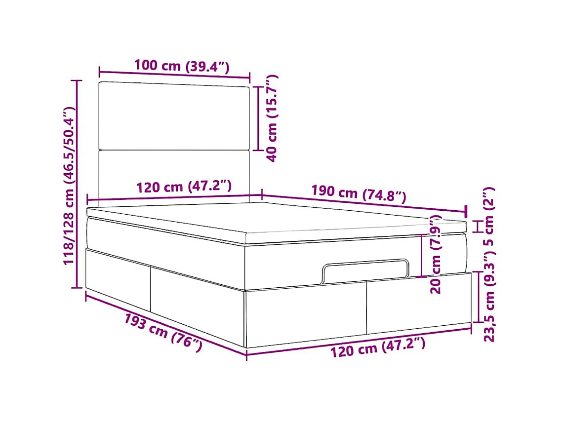 Cadre de lit ottoman avec matelas gris foncé 120x190 cm velours