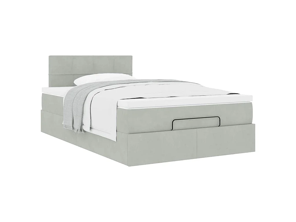 Estructura cama otomana colchón terciopelo gris claro 120x200cm