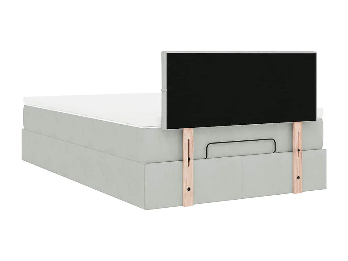 Estructura cama otomana colchón terciopelo gris claro 120x200cm
