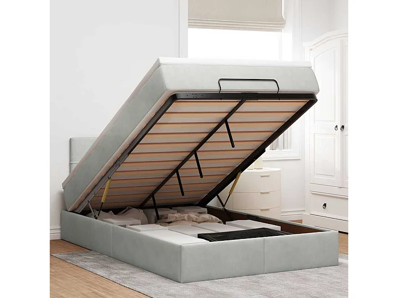 Ottoman bed met matras 120x200 cm fluweel lichtgrijs