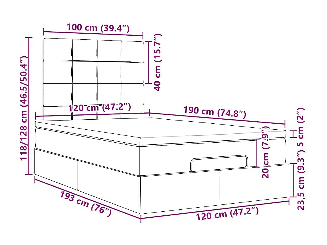 Ottoman bed met matras 120x190 cm stof donkerbruin