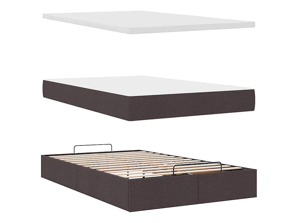 Estrutura de cama otomana com colchão 120x190cm castanho escuro